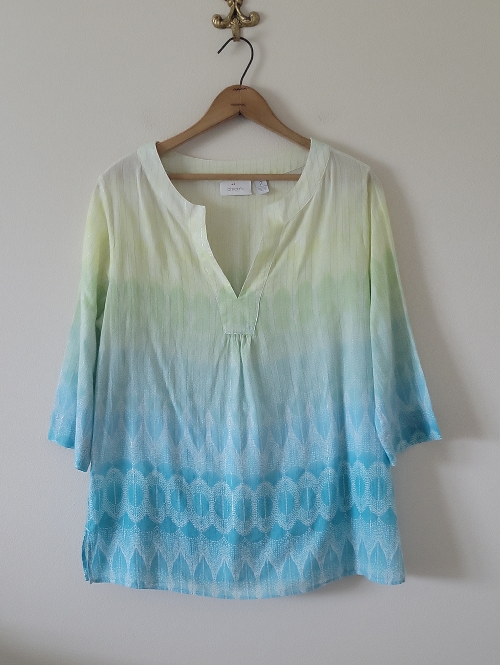 Chico's Blue Green Cotton Tunic Size Large